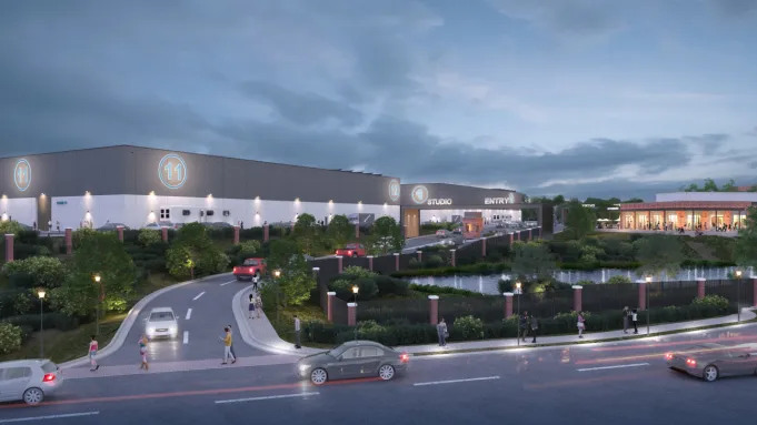 A rendering of Lionsgate's planned production studio in Atlanta, Georgia. COURTESY OF GREAT POINT STUDIOS